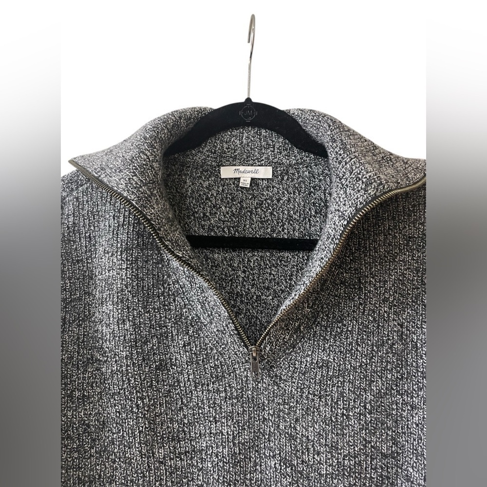 Madewell Ribbed Half-Zip Sweater Dress Collar Marled Black Gray Wool Blend XS - Picture 6 of 9